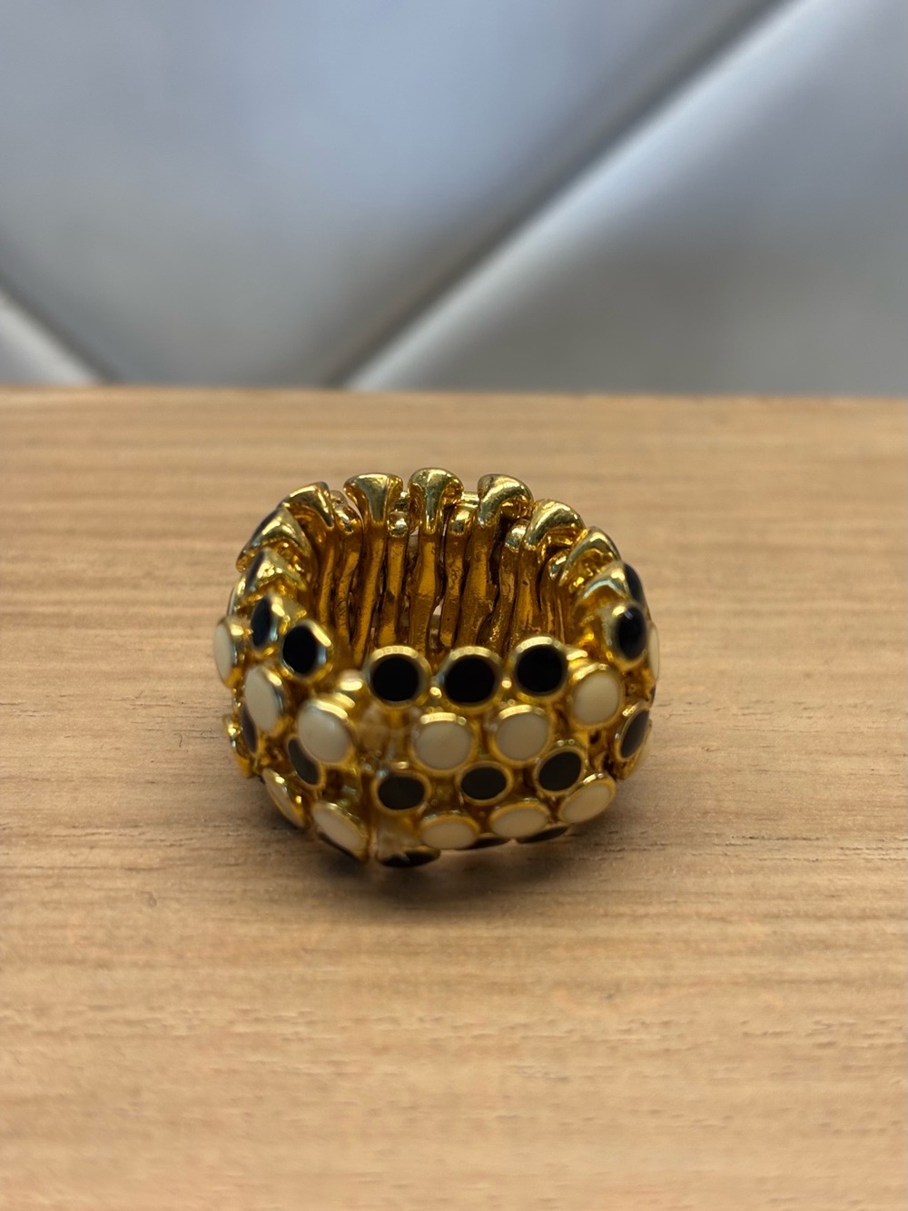 Jewelmint Gold-Tone Black and Cream Dot Stretch Ring